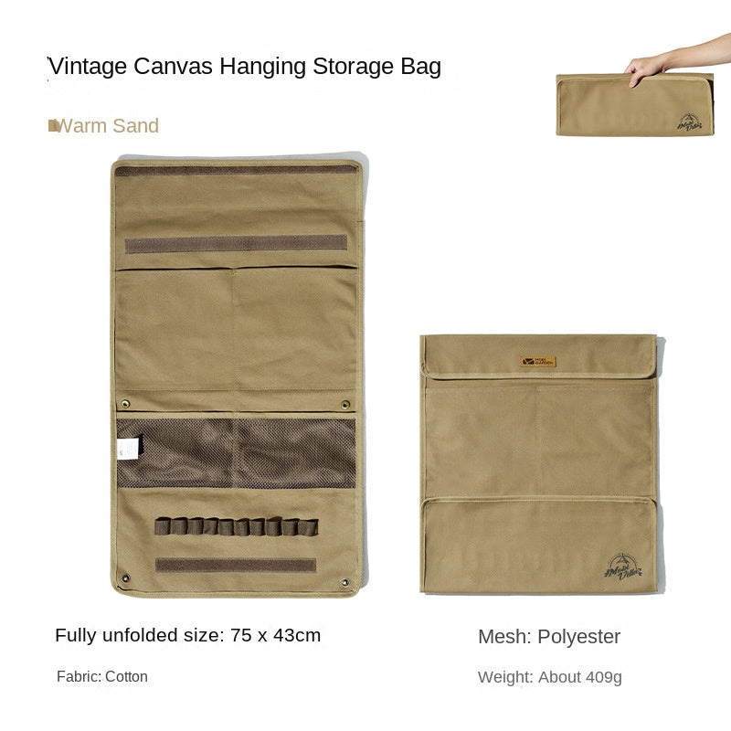 Mobi Garden Vintage Canvas Hanging Storage Bag Portable Lightweight Multifunctional Foldable Retro Cotton Sundries Bag Outdoor Camping Accessories