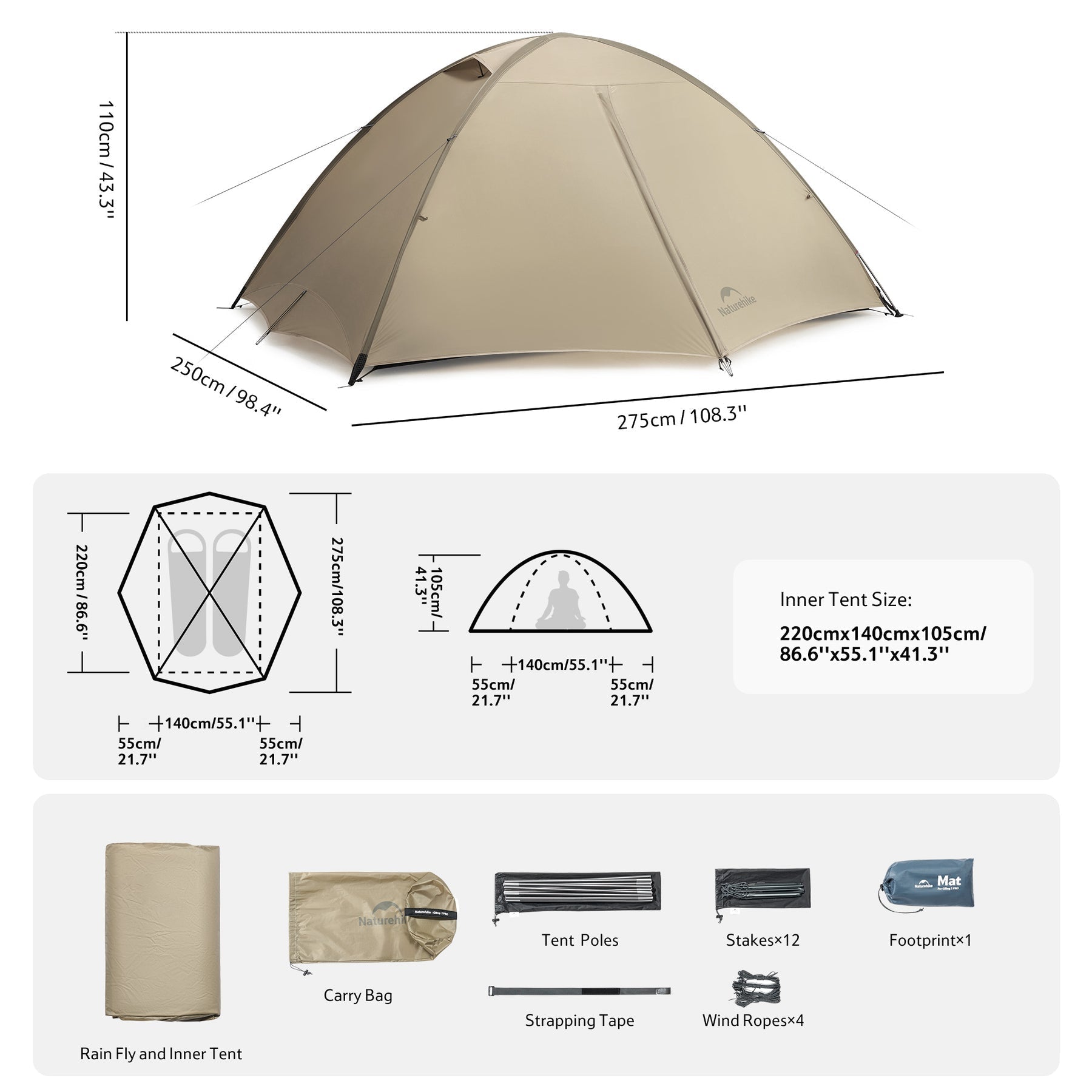 Naturehike Giling Pro™ 4-Season 2-Person Backpacking Tent (2026)